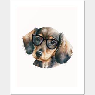 Cute Dachshund with black glasses Posters and Art